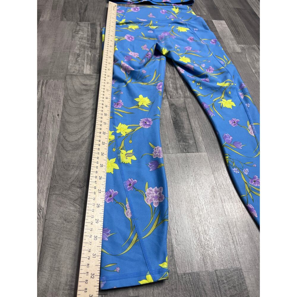 Fabletics Blue Floral Workout Set Sports Bra High Rise Leggings Matching Gym Set - Picture 6 of 10